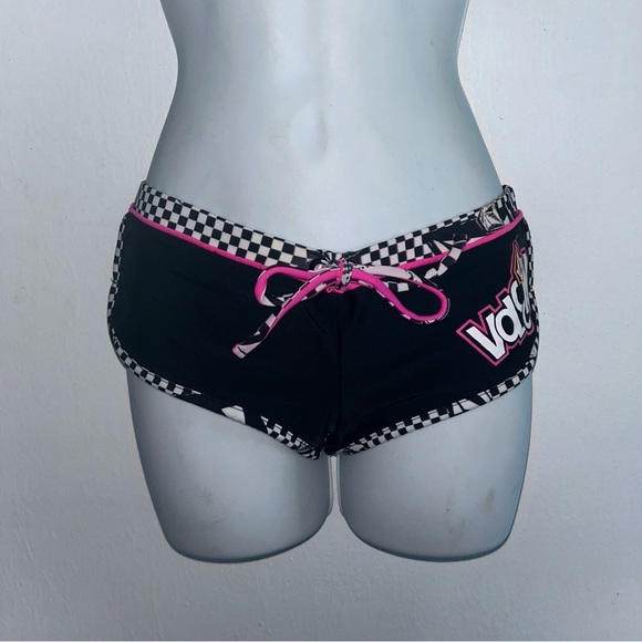 Volcom Boy Shorts Logo S Swimsuit Bikini Bottoms Black Check Pink Free B… - Picture 6 of 9